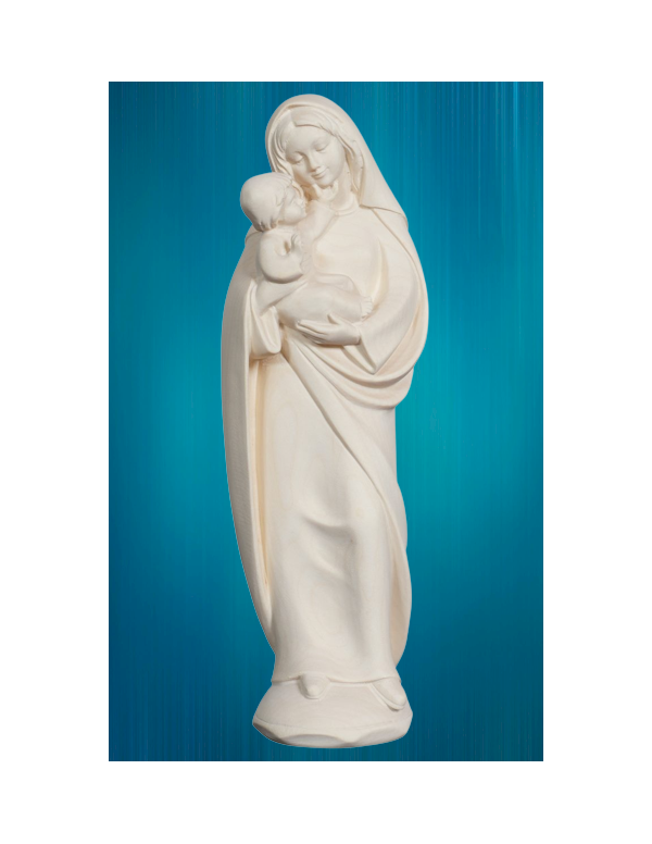 Statue en bois naturel de la Vierge Marie  sculptée par des artisans italiens