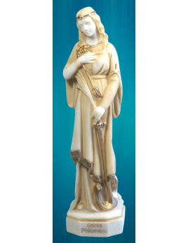 Statue de sainte Philomène en albâtre beige et doré
