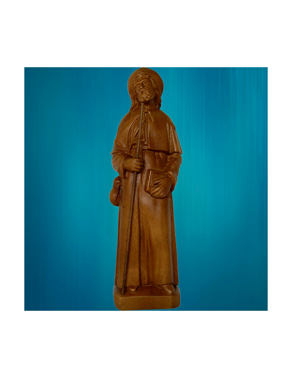 Statue de saint Jacques de Compostelle en pierreline ton bois de 20 cm