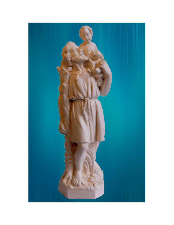 Statue de saint Christophe en hydracal ton ivoire patiné, de fabrication artisanale française