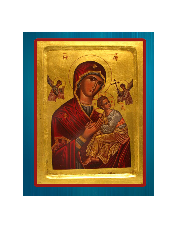 Véritable icône Byzantine qui trouve toute sa splendeur dans l'éclat de ses couleurs et de son fond d'or.