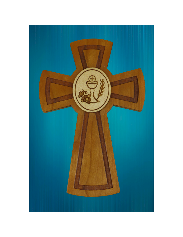 Une jolie croix de communion avec calice et hostie