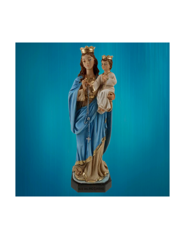 Ravissante statue de Notre-Dame du Rosaire en résine peinte à la main. 30 cm