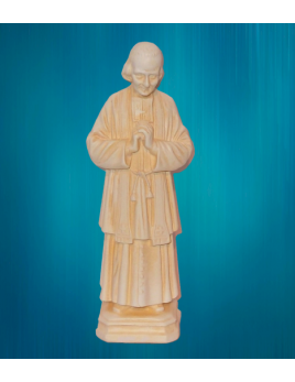Statue du saint Curé d'Ars en pierreline, ton ivoire de fabrication française