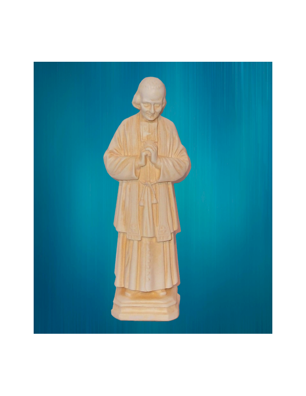 Statue du saint Curé d'Ars en pierreline, ton ivoire de fabrication française
