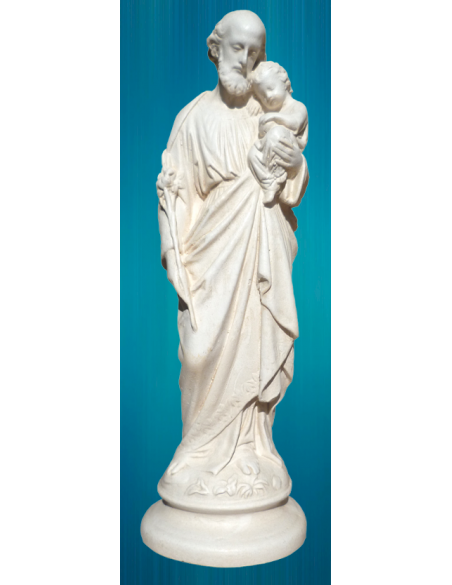 Statue de saint Joseph portant l'Enfant-Jésus, en plâtre statuaire, de 19 cm