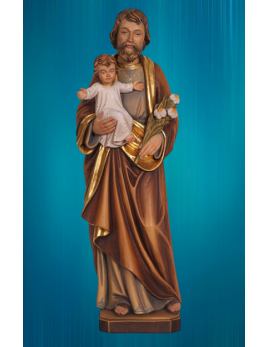 Jolie petite statue de saint Joseph en bois sculpté et peint de 10 cm