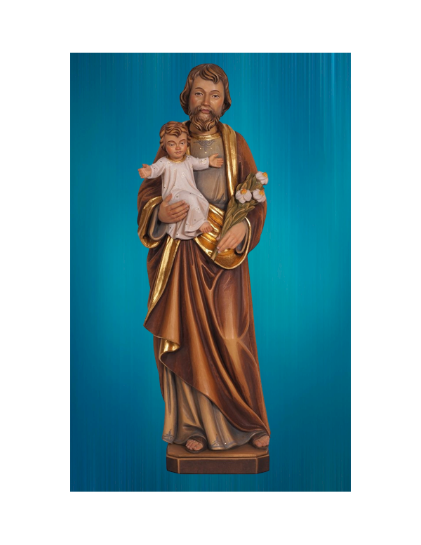 Statue en bois peint de saint Joseph - 10 cm