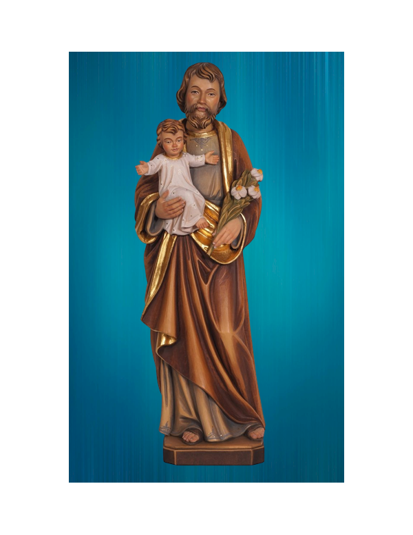 Jolie petite statue de saint Joseph en bois sculpté et peint de 10 cm
