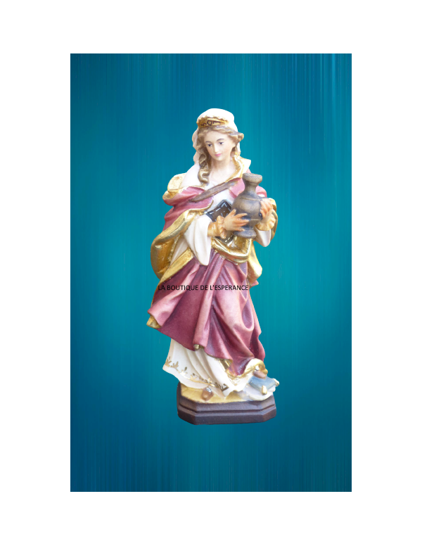 Magnifique statue de Sainte Marie-Madeleine en bois, sculptée et peinte par des artisans du Val Gardena, en Italie.