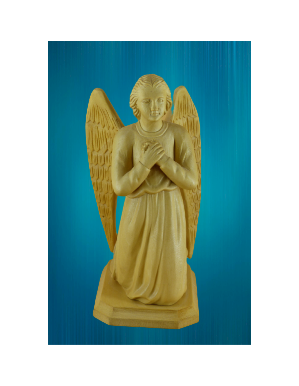 Jolie statue en bois d'un ange en prières, finition naturelle