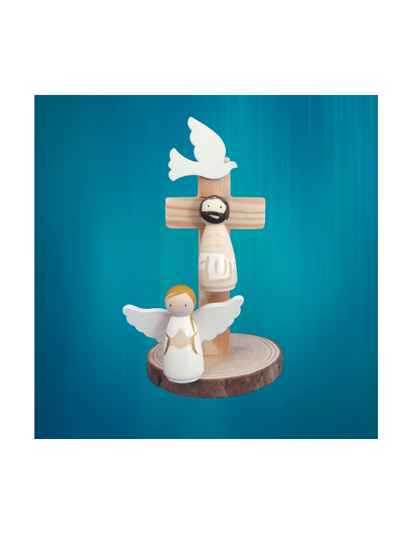 Jésus en croix avec une colombe et un ange, fabrication artisanale française