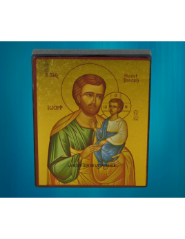 Magnifique icône dorée à la feuille de saint Joseph à l'Enfant réalisée par l'Atelier "Les Clémences"
