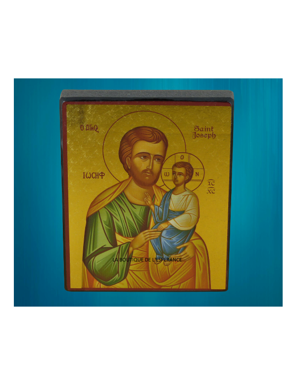 Magnifique icône dorée à la feuille de saint Joseph à l'Enfant réalisée par l'Atelier "Les Clémences"