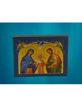 Icône dorée à la feuille de la Sainte Famille aux étoiles réalisée par l'atelier "Les Clémences"