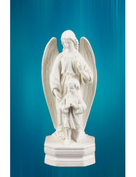 Statue de l'Ange gardien protecteur en plâtre, patine ton ivoire