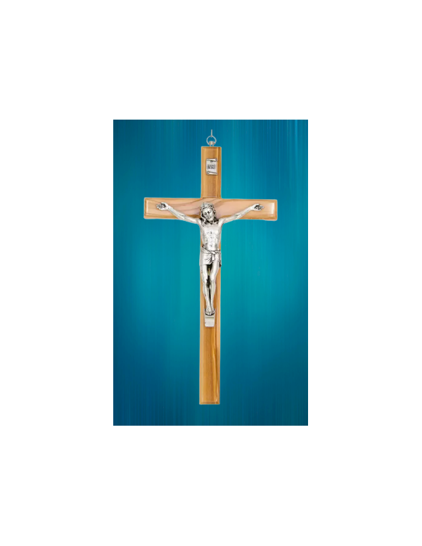 Crucifix en bois d'olivier avec Christ en métal argenté