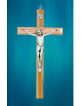 Crucifix en bois d'olivier avec le Christ en métal argenté