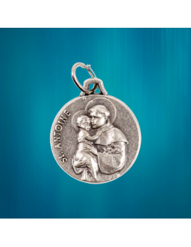 Médaille de saint Antoine de Padoue en métal argenté de 18 mm de diamètre