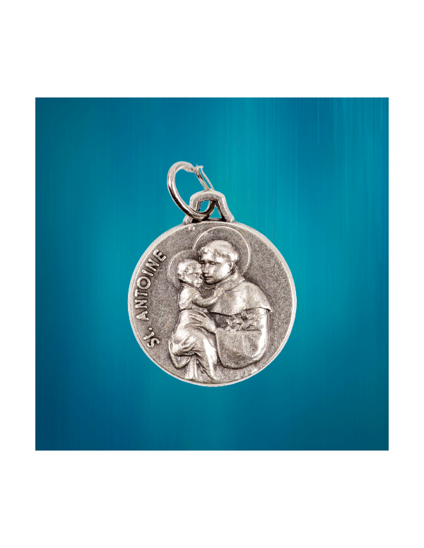 Médaille de saint Antoine de Padoue en métal argenté de 18 mm de diamètre