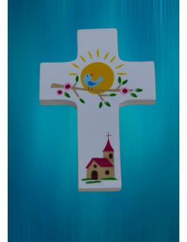 Croix enfantine en bois peint Allégresse de Vie