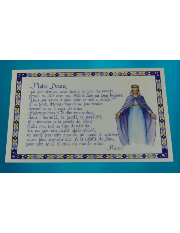Carte prière à Notre-Dame du Oui réalisée par l'Atelier Petit Page