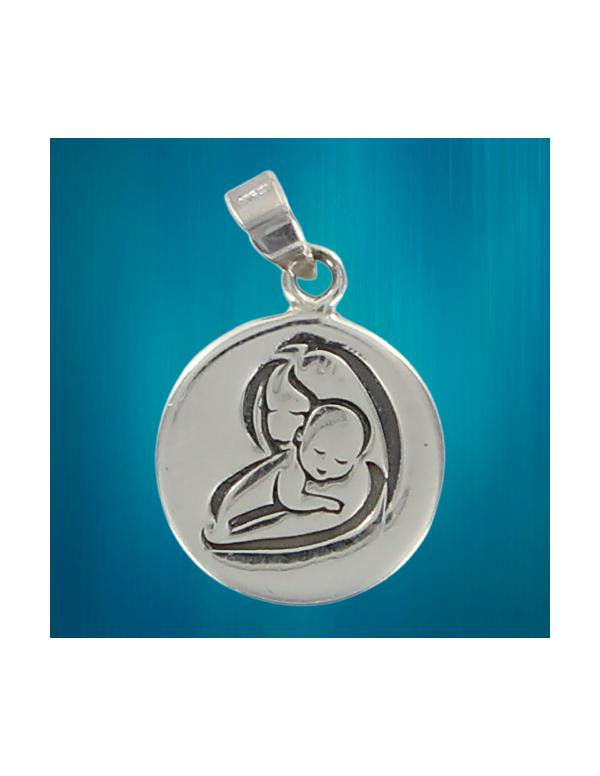 Médaille de la Vierge et l'Enfant Jésus en argent 925°/°°