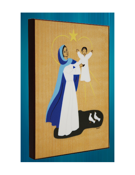 Plaquette en laminage représentant Notre-Dame de Lumière, réalisée par les bénédictines de l'Abbaye de Vénière.