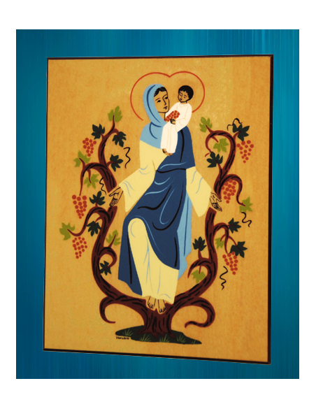 Plaquette en laminage représentant la Vierge à la Vigne, réalisée par les bénédictines de l'abbaye de Vénière.