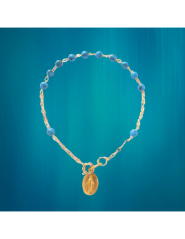 Ravissant bracelet-dizainier en pierre de turquoise reconstituée, avec une petite médaille miraculeuse.