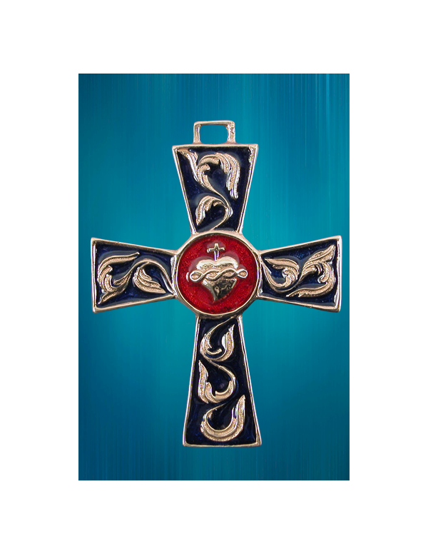 Sacred Heart bronze cross - blue