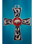 Sacred Heart bronze cross - blue