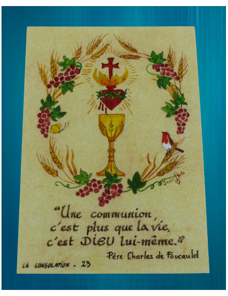 Image pour une première communion, réalisée par les sœurs de la Consolation.