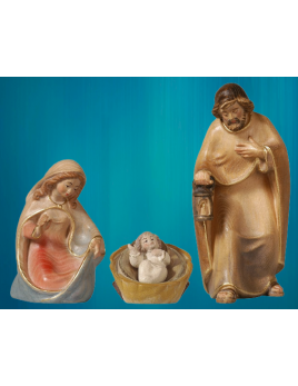 Nativité sculptée en bois peint