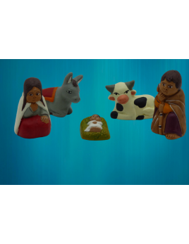 Petite crèche péruvienne en terre cuite, 5 personnages