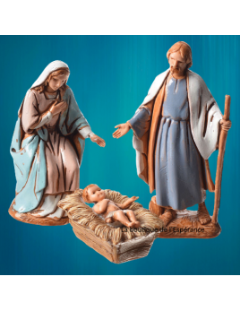 Nativité composée de 3 santons, Marie, Joseph et Jésus en pvc finie à la main