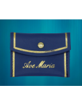 Etui à chapelet en cuir bleu - Ave Maria