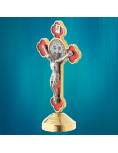 Petite croix de Saint Benoît sur socle - rouge