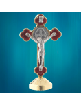 Petite croix de Saint Benoît sur socle - rouge