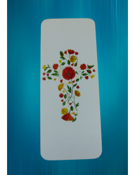 Un joli signet représentant une belle croix fleurie, peinte à la gouache.
