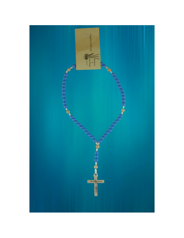 Chapelet en bois naturel clair et coloré avec croix en bois, il est monté par les Bénédictines de Saint Thierry