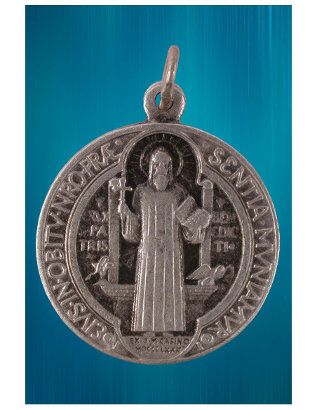 Médaille de Saint Benoît en métal argenté de haute qualité.