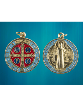 Grande médaille polychrome et dorée de saint Benoît