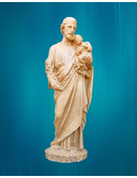 Une jolie statue de saint Joseph portant l'Enfant-Jésus en résine ton bois
