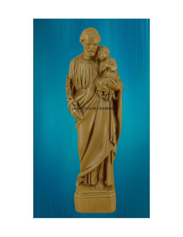Une jolie statue de saint Joseph portant l'Enfant-Jésus en résine ton bois.