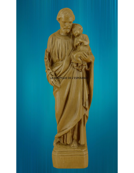 Statue of Saint Joseph with the Infant Jesus - in wood tone resin