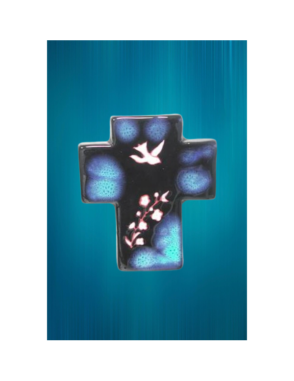 Jolie croix avec le Saint-Esprit, en céramique bleu foncé.