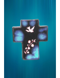 Jolie croix avec le Saint-Esprit, en céramique bleu foncé.