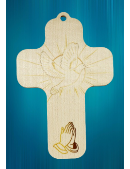 Jolie croix en bois naturel, pour une communion, profession de Foi ou confirmation.