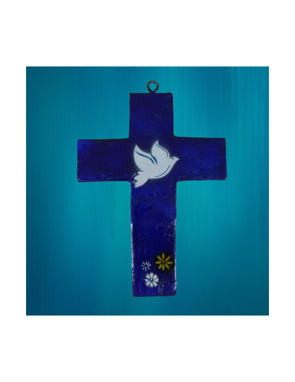 Jolie croix en nacre sur bois avec le Saint-Esprit au centre